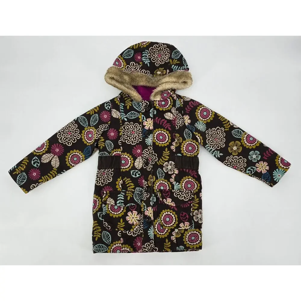 Late Y2K Era Old Navy Girls 4T Floral Winter Coat‎ (2010) – Faux Fur Hood